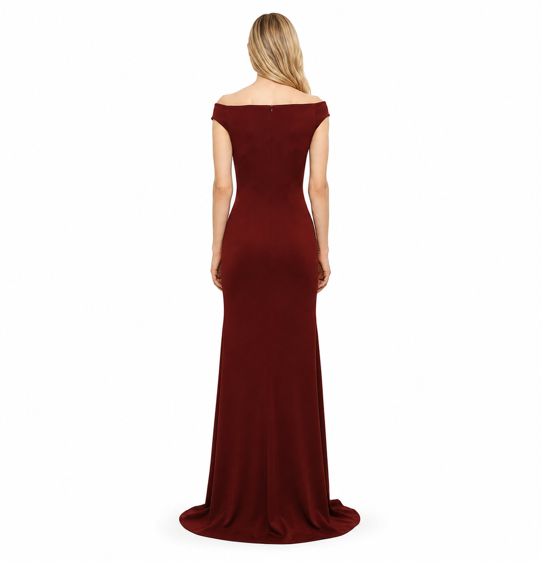 Burgundy Off-Shoulder Buckle Gown – Allure