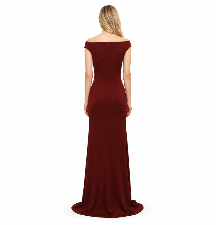 Burgundy Off-Shoulder Buckle Gown – Allure