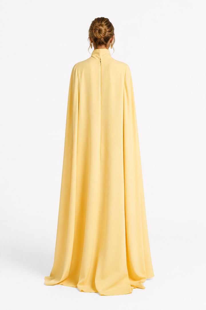 Tie-Neck Cape Gown – Butter