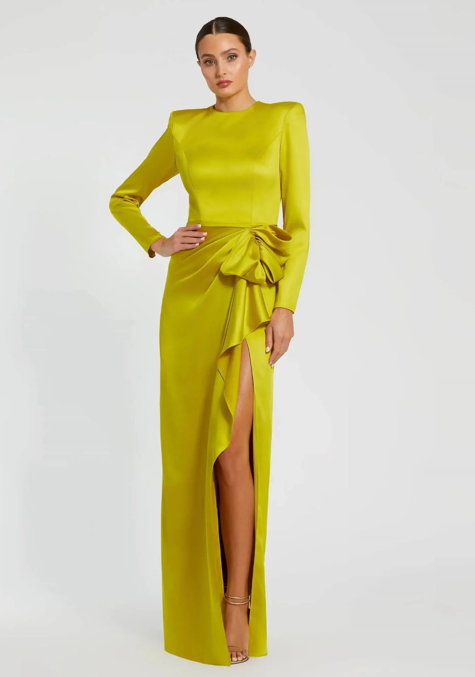 Satin Draped Bow Gown - Lime