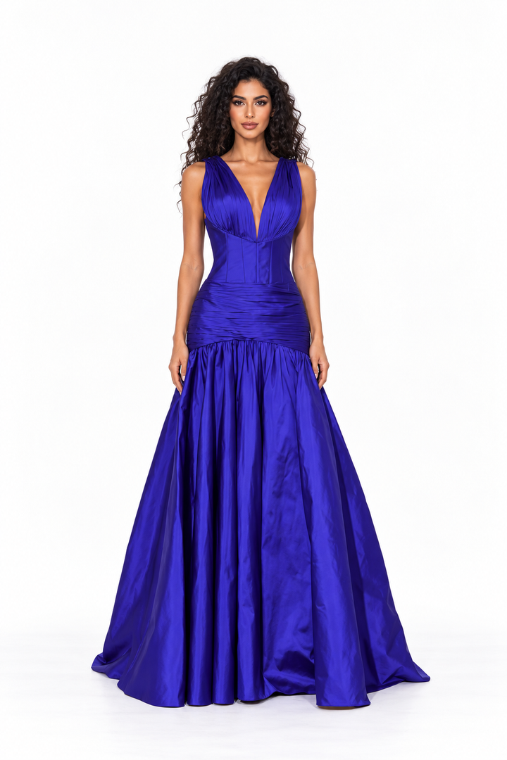 Royal Purple Satin Deep V-Neck Maxi Dress - Violet