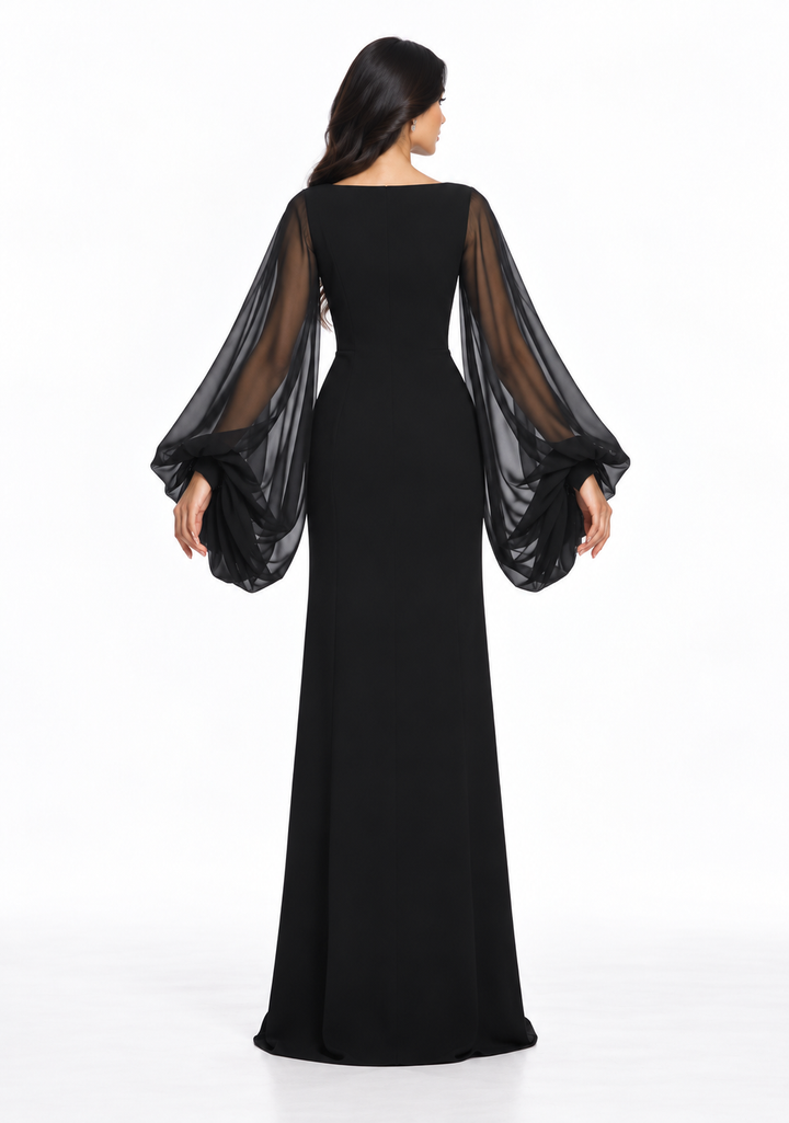 Black Crystal Bow Gown -Bellavique
