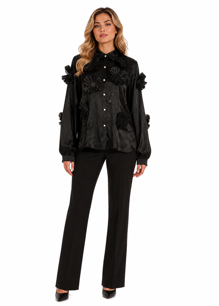 Ivory 3D Floral Appliqué Shirt – BLOOM