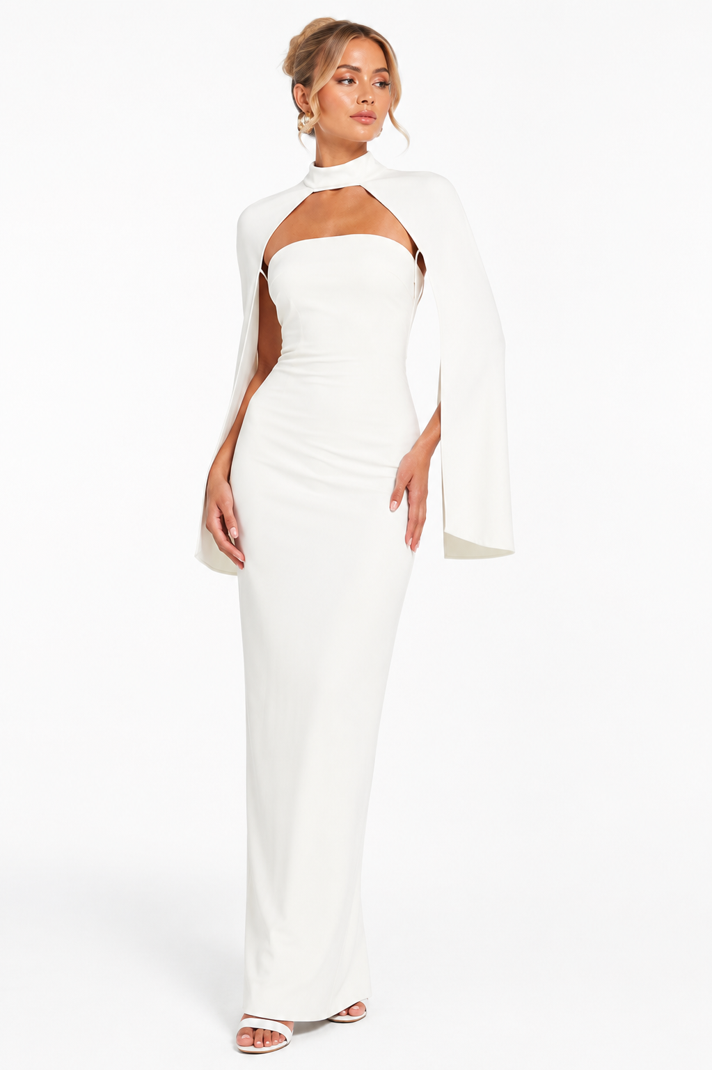 Cape Cut-Out Maxi Dress – Ivory –