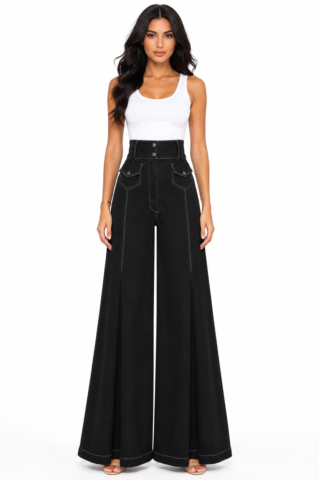 High-Waisted Flared Wide Leg Pants - Noir