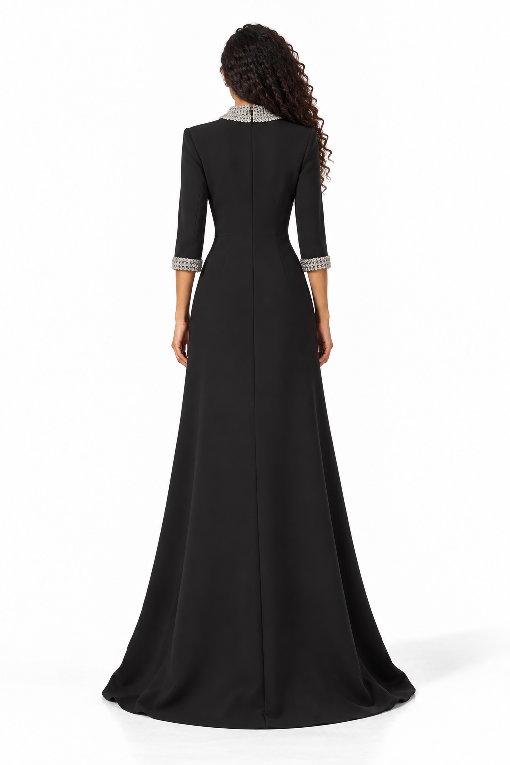 Black Crystal Embellished Evening Maxi Dress - Olivia
