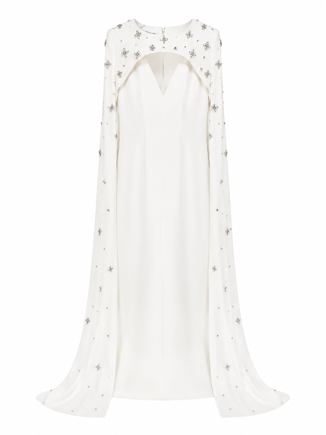White Crystal-Embellished Cape Gown – Celeste