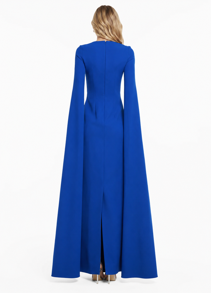 Royal Blue Cape Sleeve Evening Gown – MAJESTY