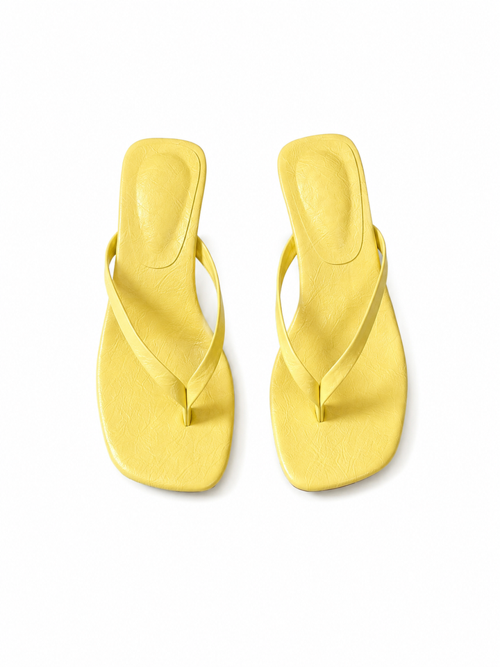 Textured Square-Toe Flip-Flop Sandals - Lemon
