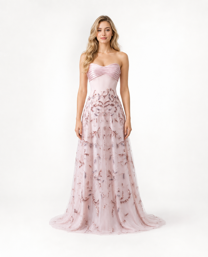 Embellished Strapless Evening Gown – BLUSHIA