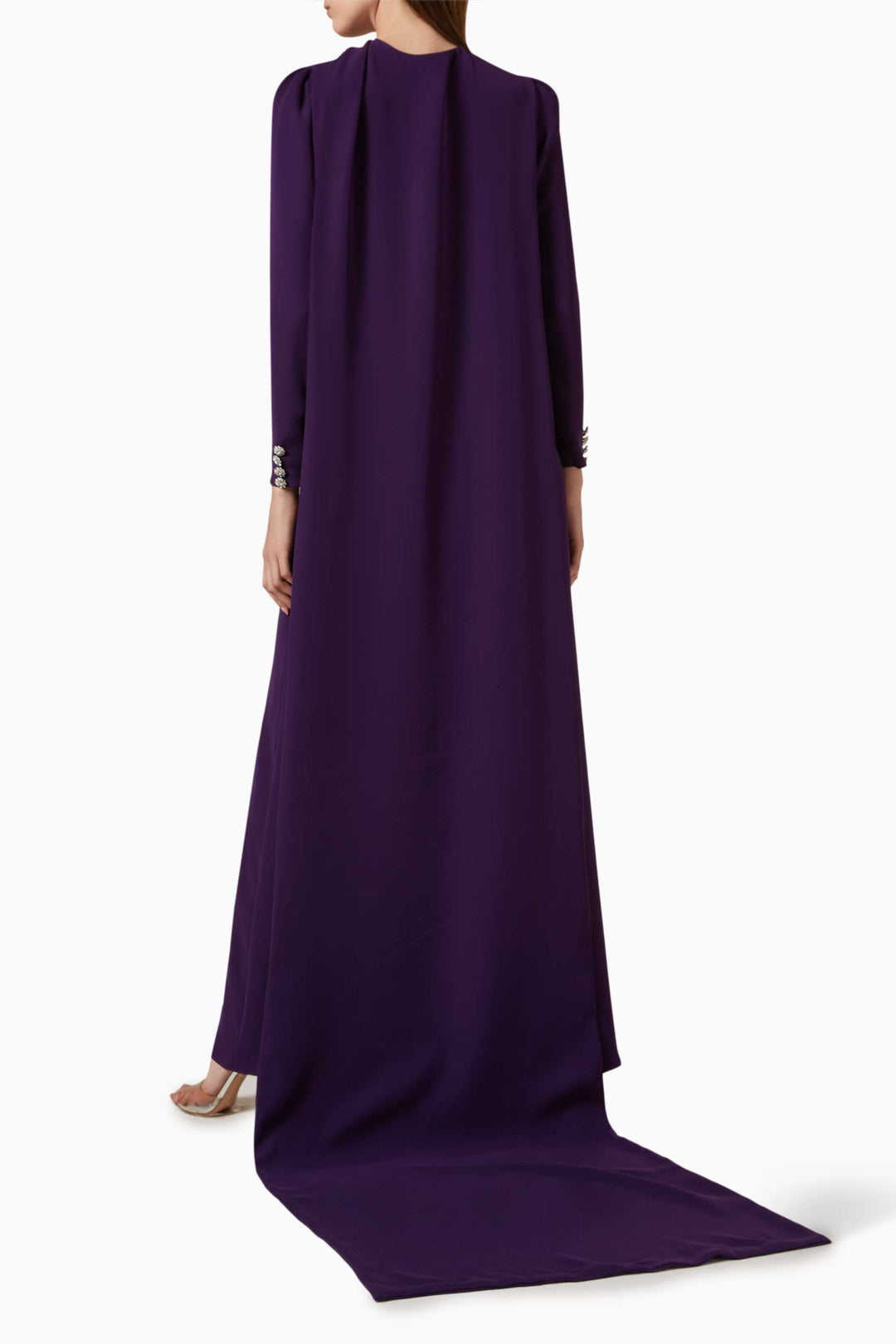 draped neckline gown with jeweled buttons – IVORY