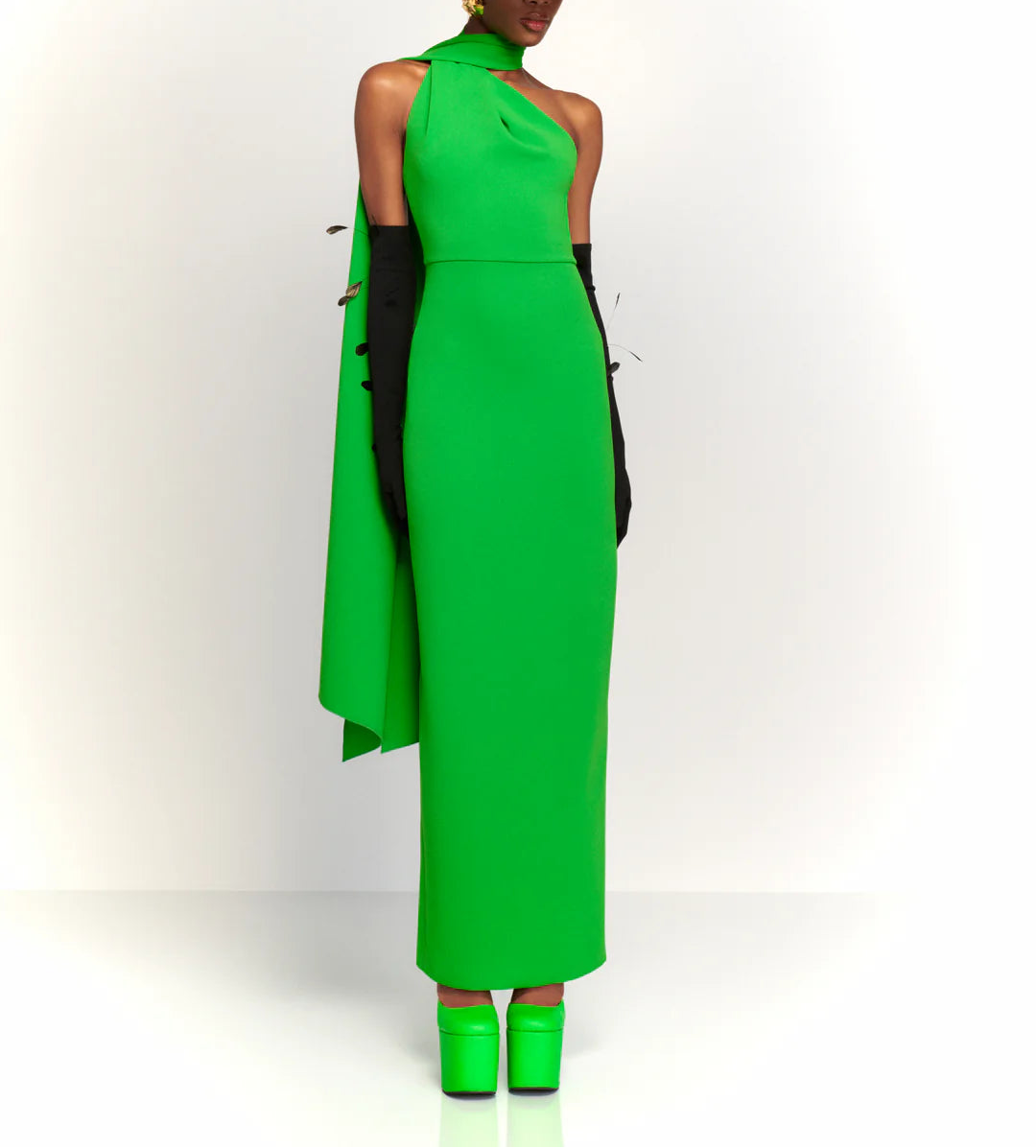 one-shoulder column gown with draped scarf – DEMI