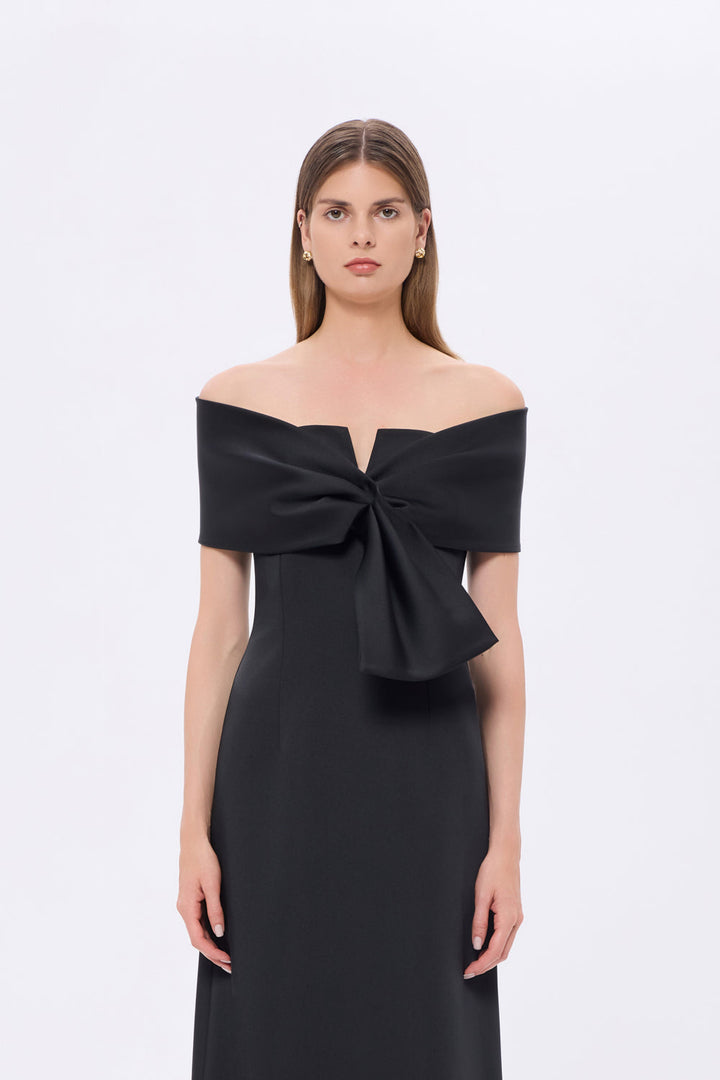 off-shoulder column dress with sculpted fold bodice – AURÉLIA