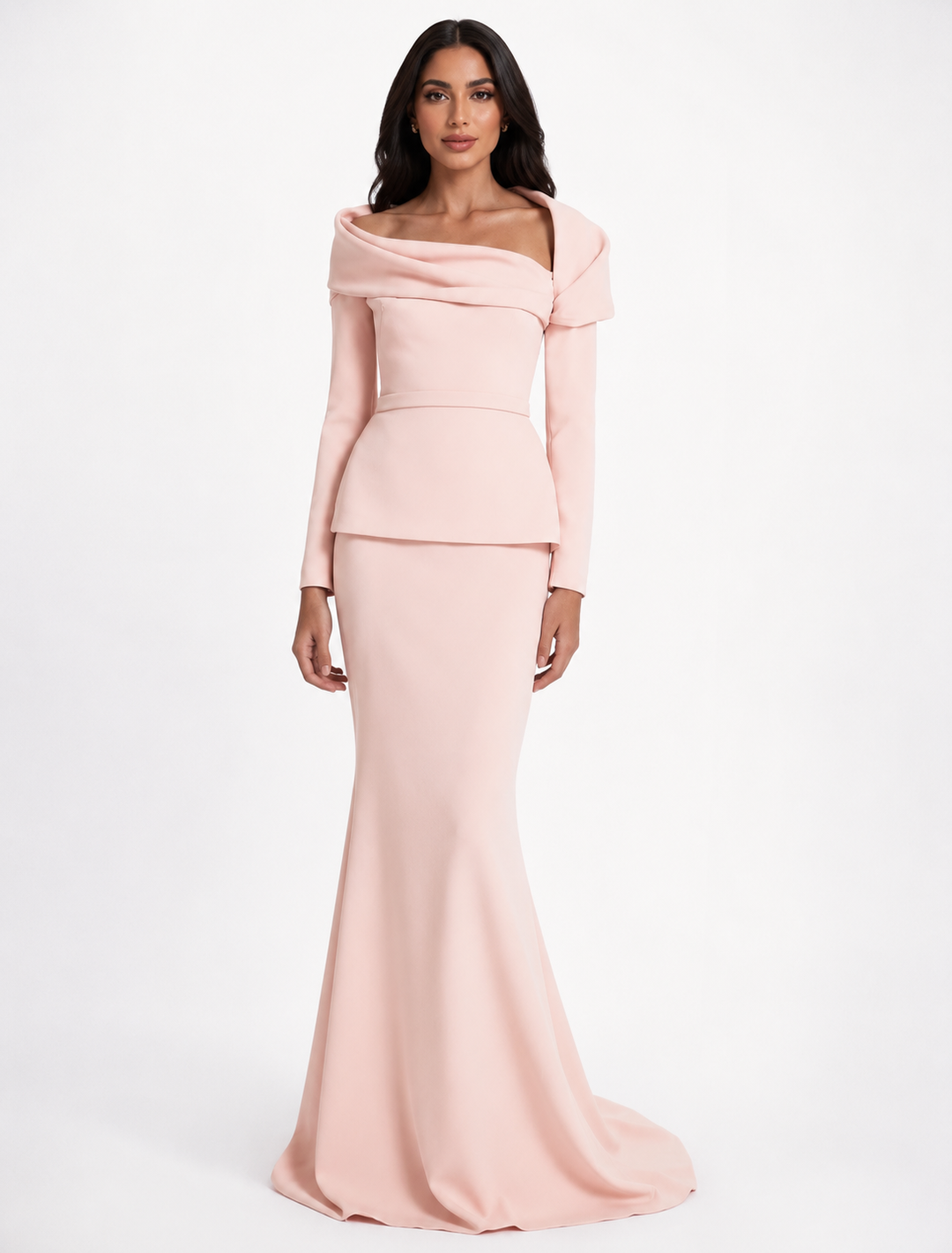 Blush Folded Off-Shoulder Mermaid Evening Gown - Elegance
