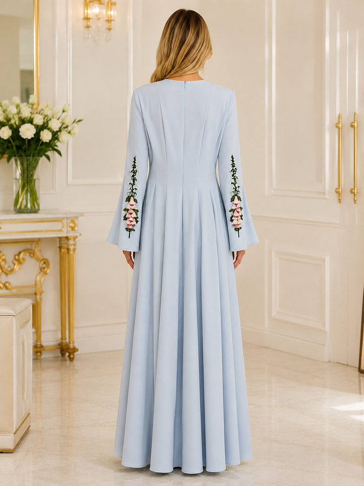 Sky Blue Embroidered Sleeve Maxi Dress - Serenity