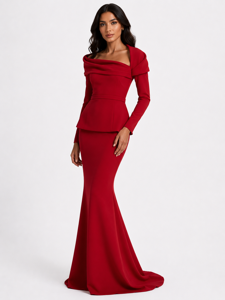 Blush Folded Off-Shoulder Mermaid Evening Gown - Elegance
