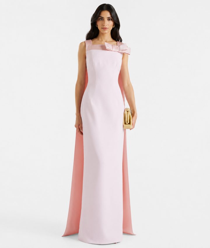 Blush Pink Bow Cape Evening Gown - Rosalie