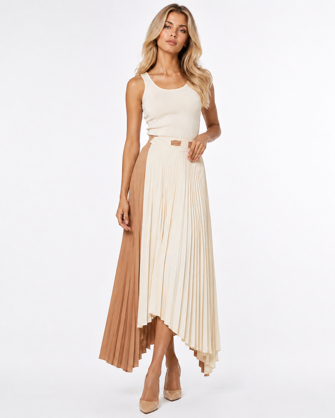 Asymmetric Pleated Maxi Skirt - Ivory