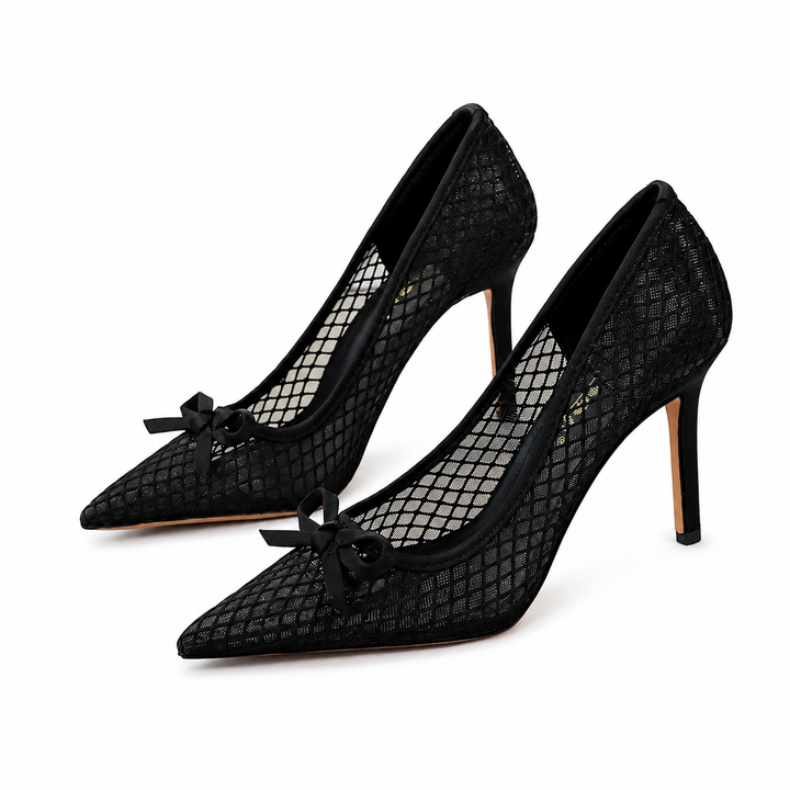 Mesh Bow Stiletto Pumps - Noir