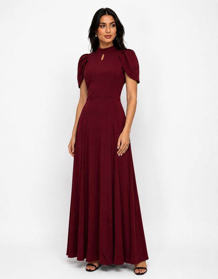 High-Neck Keyhole Maxi Dress - Flattering