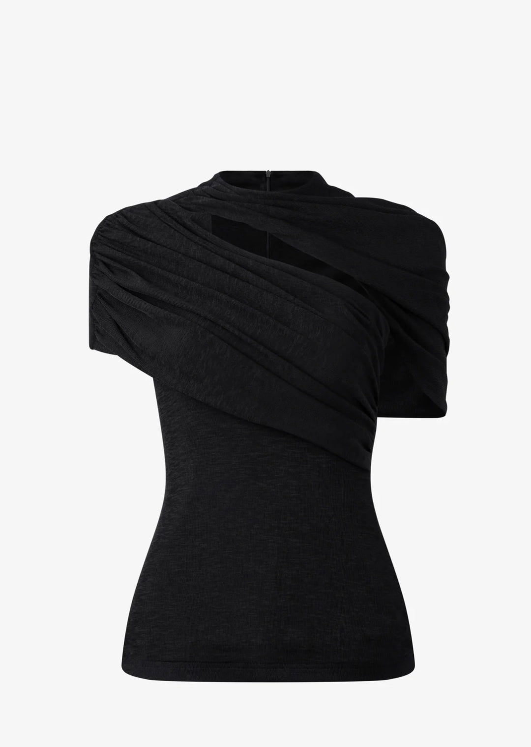 asymmetric ruched evening dress with draped neckline – VEIL