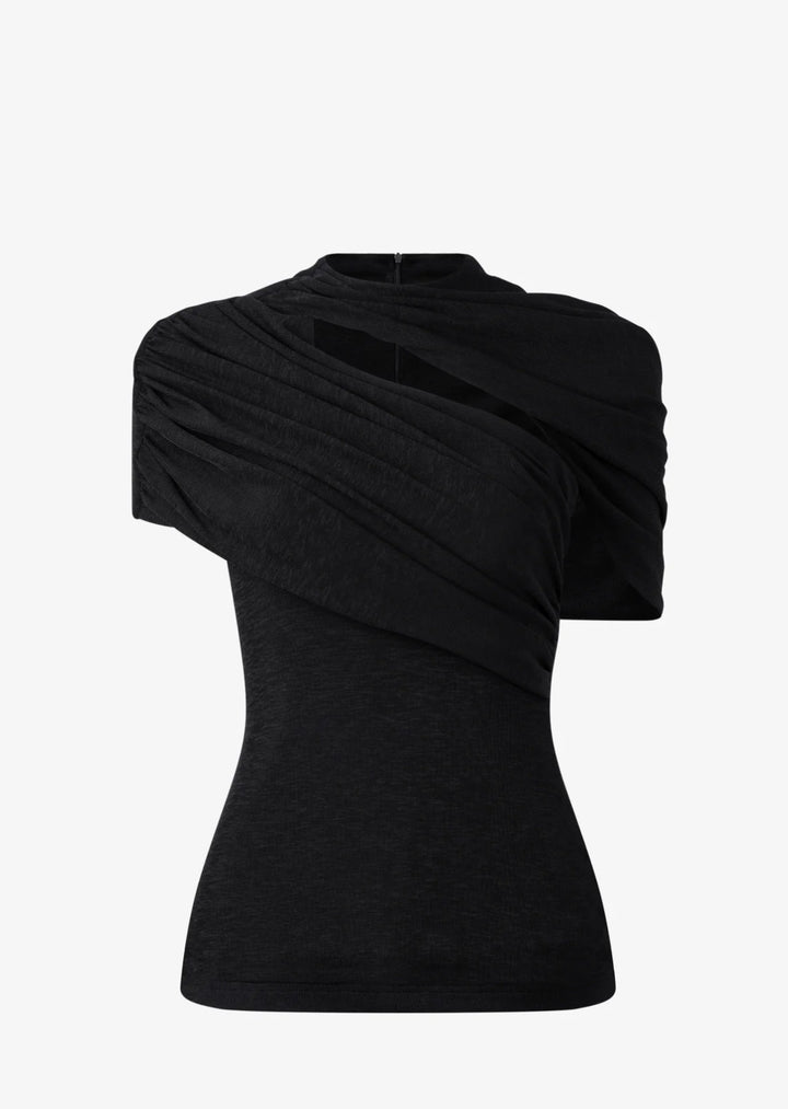 asymmetric ruched evening dress with draped neckline – VEIL
