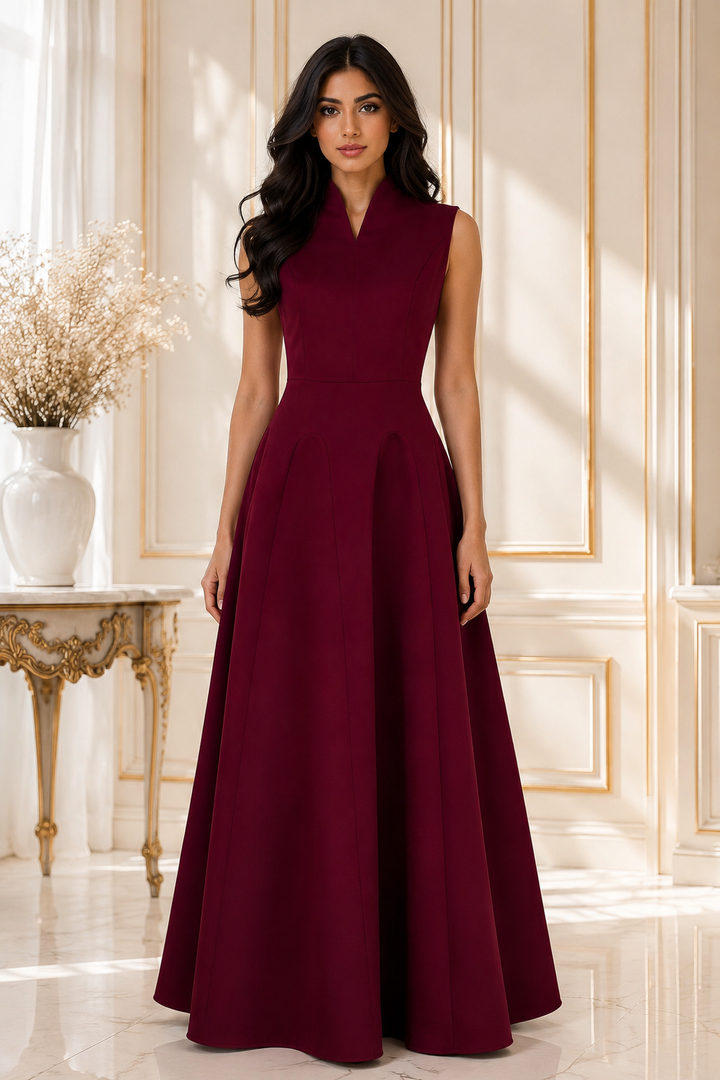 Elegant Sleeveless A-Line Maxi Dress - Ruby