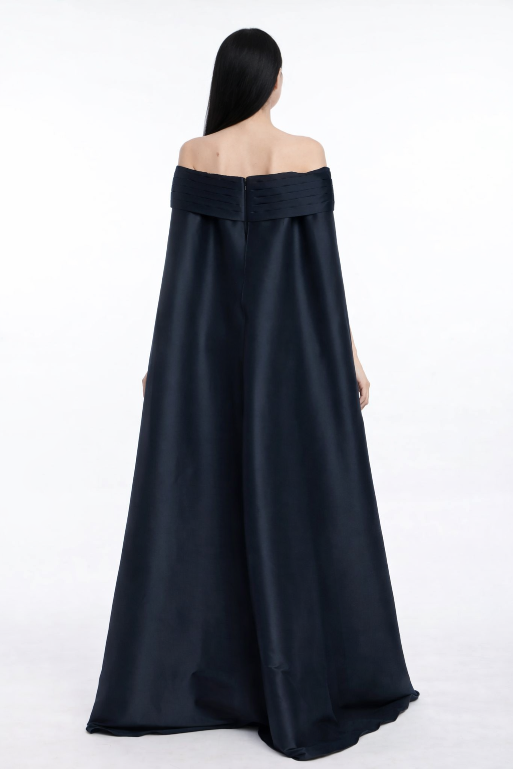 off-shoulder column dress with maxi cape – NOIR