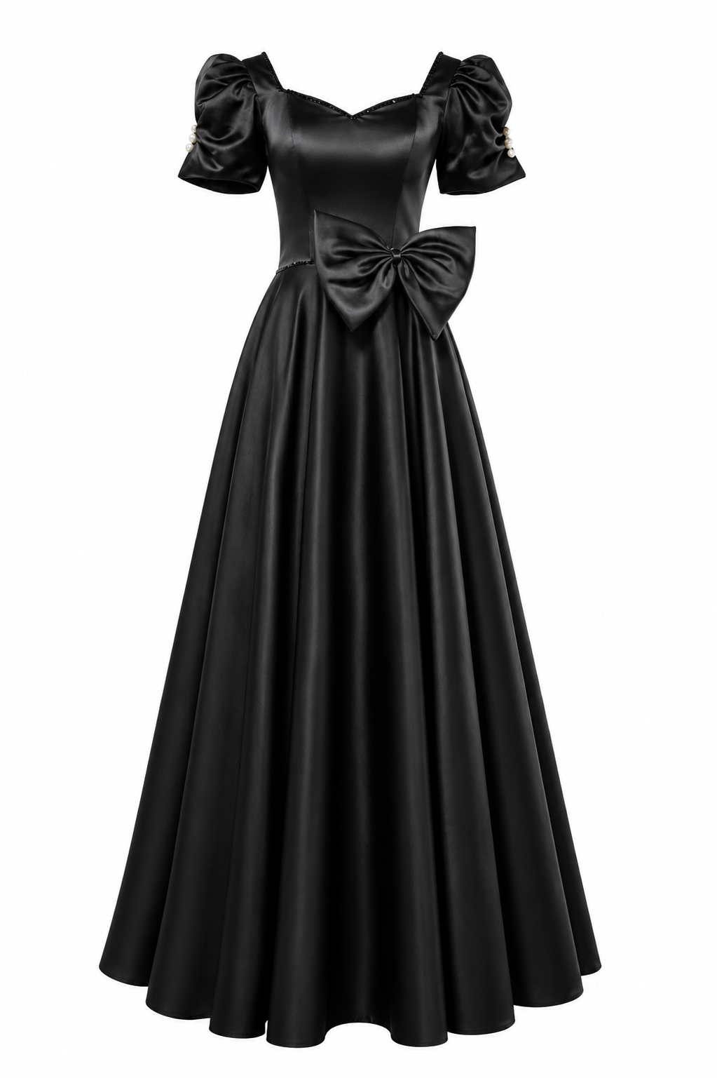 Sweetheart Bow A-Line Evening Gown - Noir