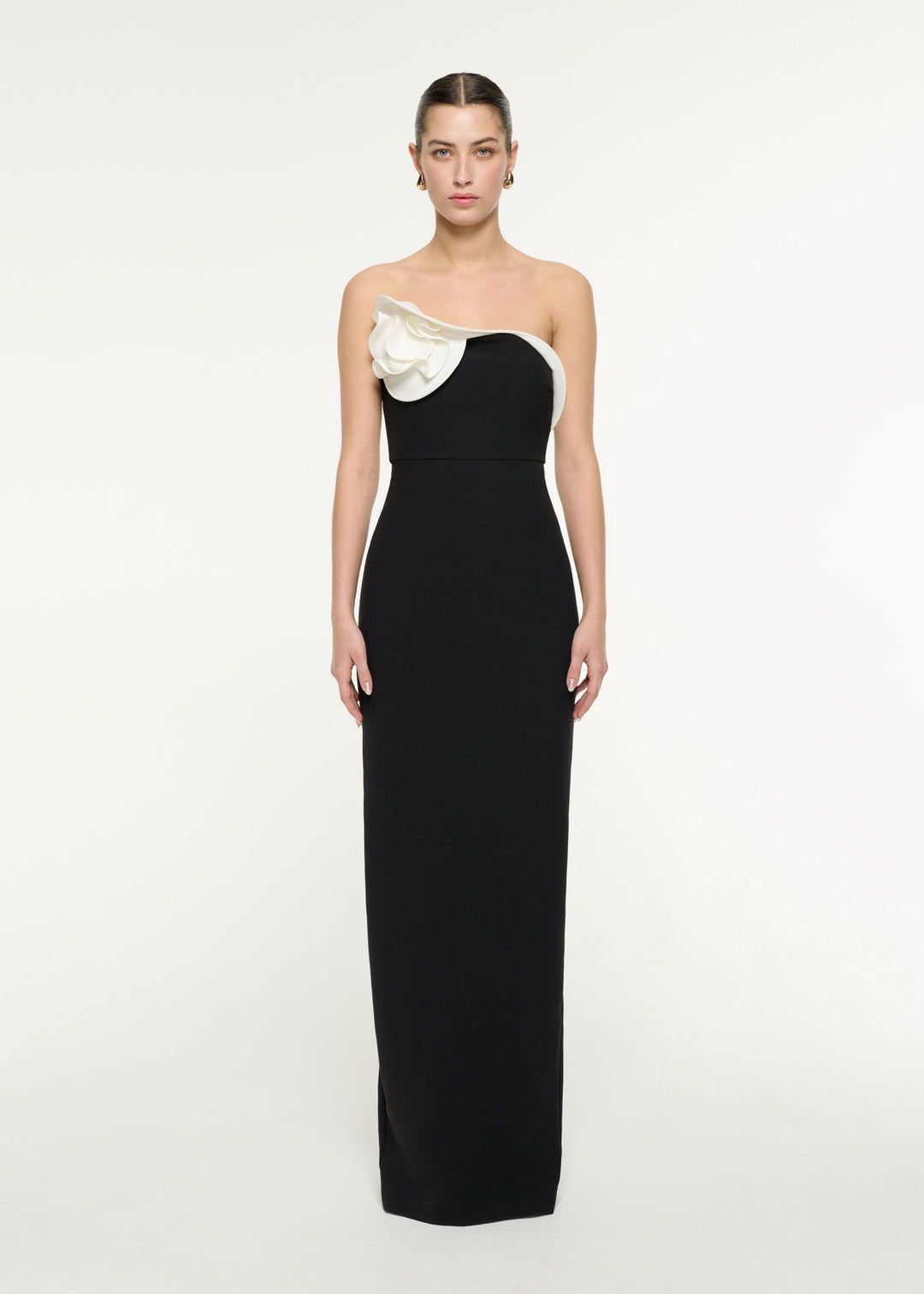 one-shoulder midi dress with sculpted rosette – ROSABELLE