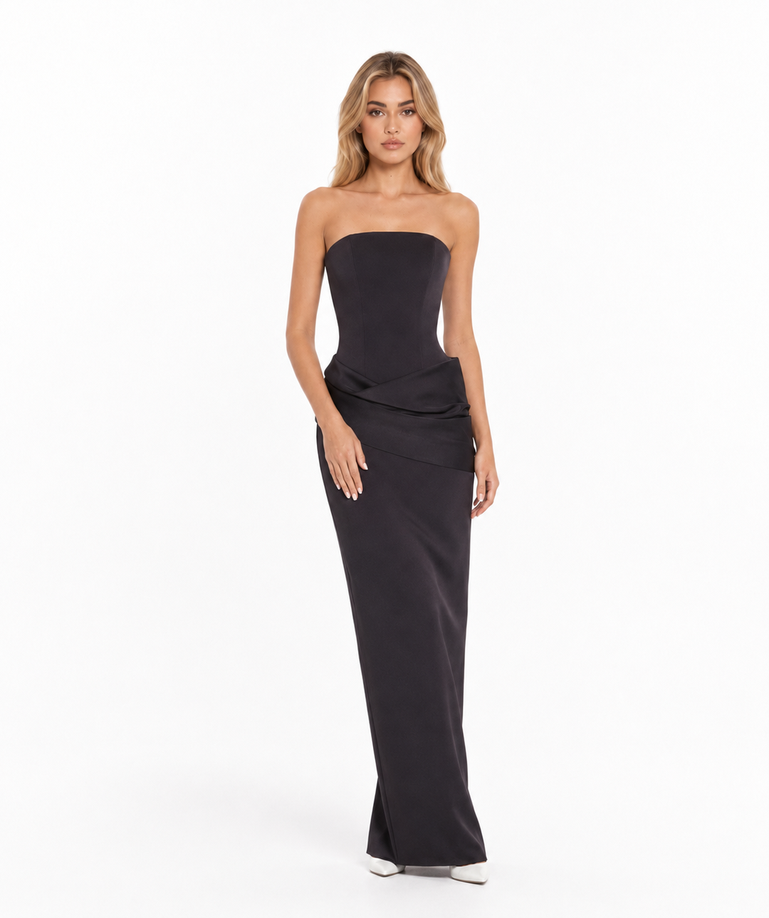 Strapless Draped Column Maxi Dress – NOIRIA