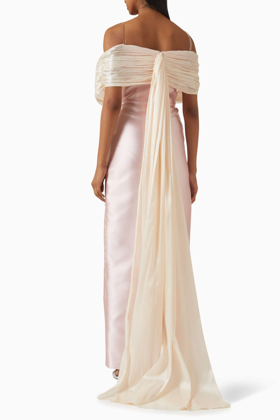 off-shoulder satin gown with embellished skirt – ROSALINE