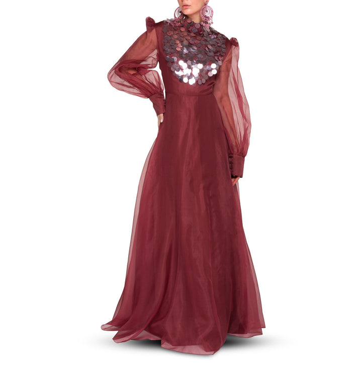 sheer organza gown with oversized sequin yoke – MARWA
