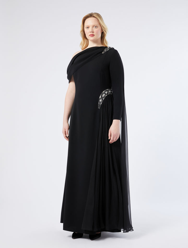 asymmetric draped gown with embellished detail – SERENA