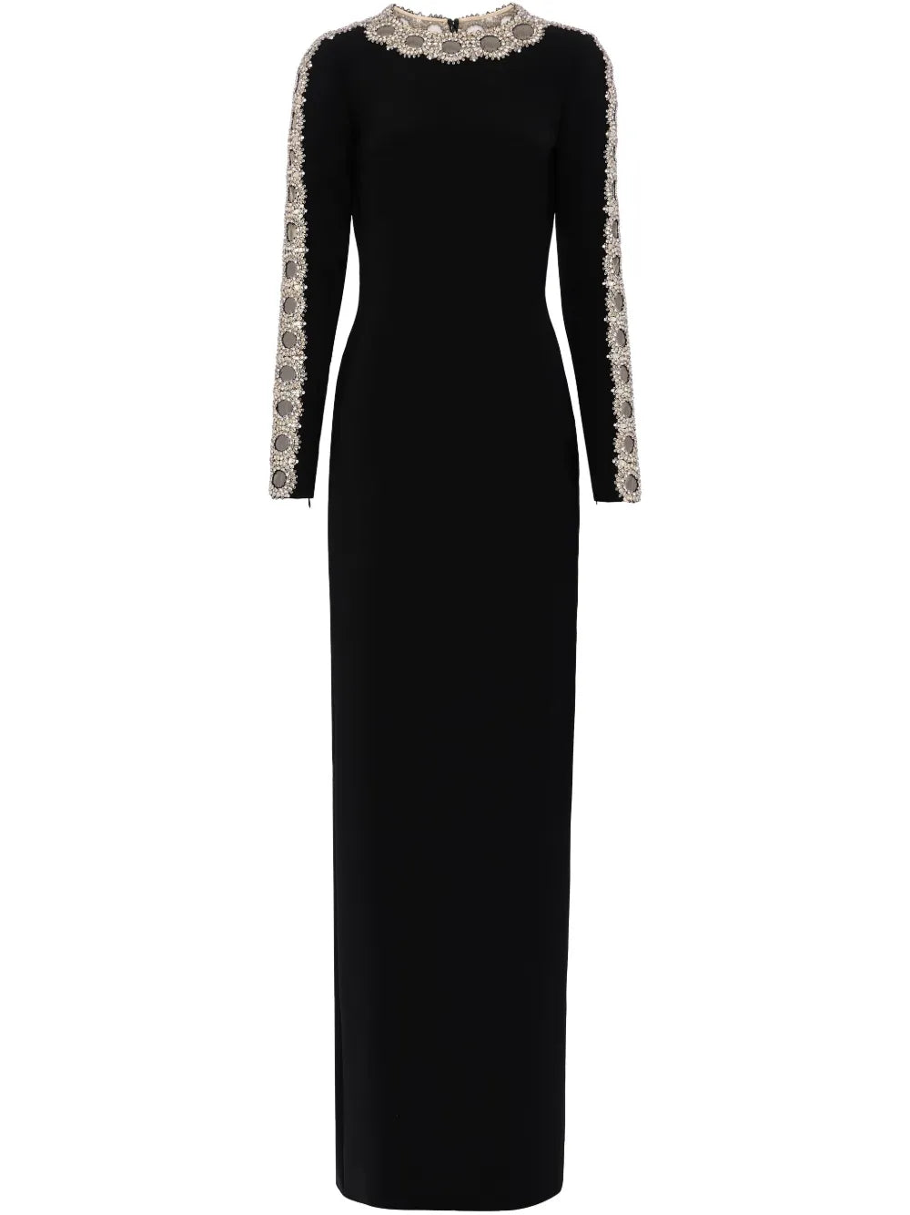 long-sleeve column dress with embellished neckline – AUREANU