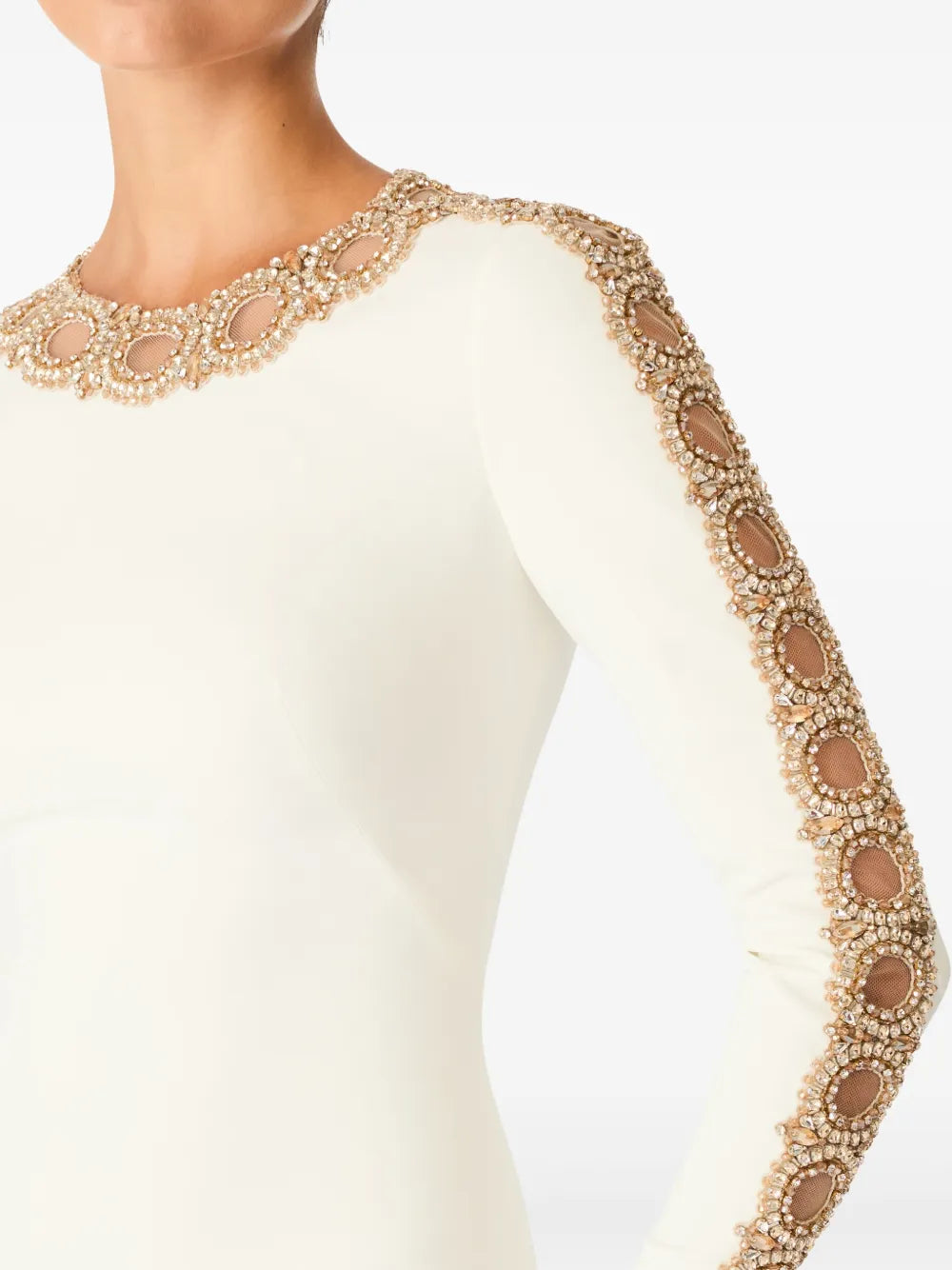 long-sleeve column dress with embellished neckline – AUREANU