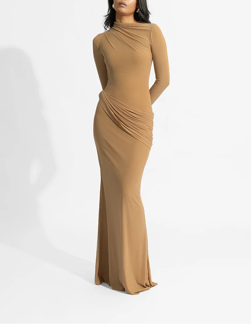 draped high-neck jersey gown – SIENNA