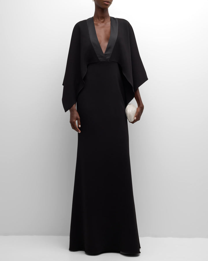 deep-V cape-sleeve evening gown – NOIIRÉ
