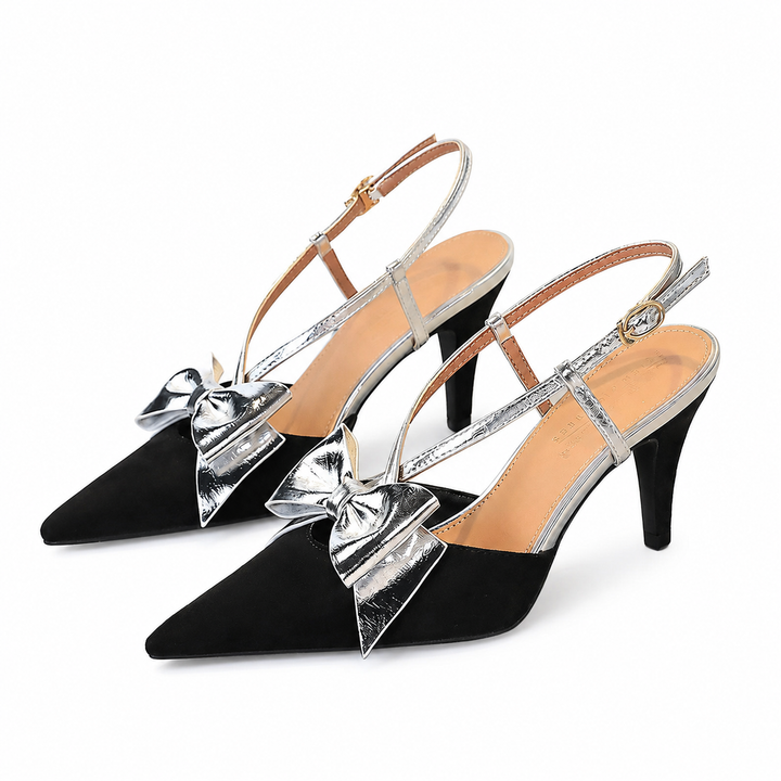 Bow Slingback Kitten Heels - Noir