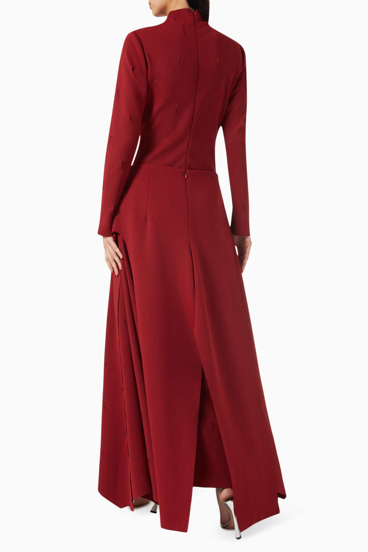 high-neck long-sleeve gown with front slit – RUBINA