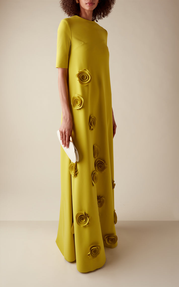 floral appliqué gown with half sleeves – AMARA