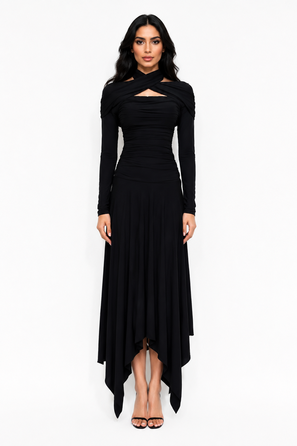 Twist Neck Asymmetrical Maxi Dress - GOLYA