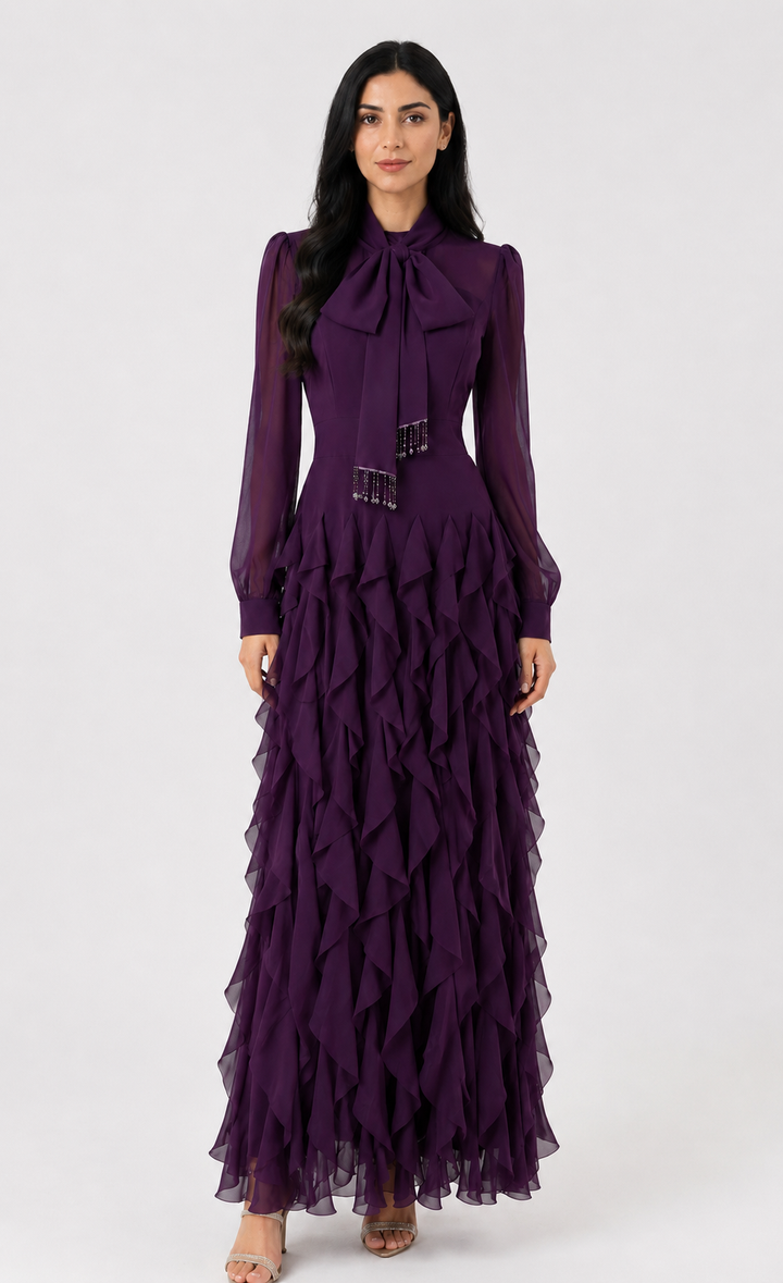Scarlet Ruffle Bow Maxi Dress — Valentina