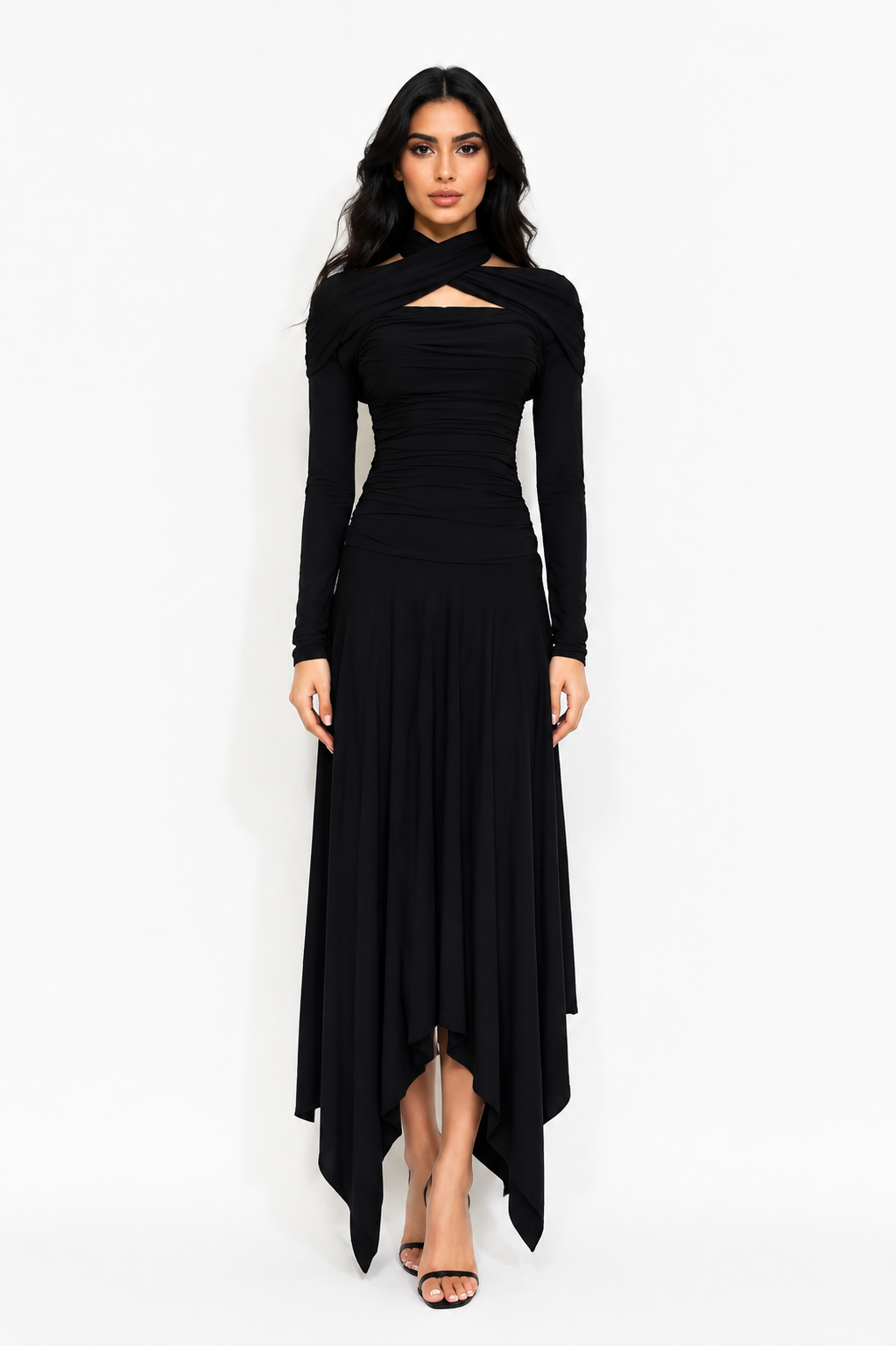 Twist Neck Asymmetrical Maxi Dress - GOLYA