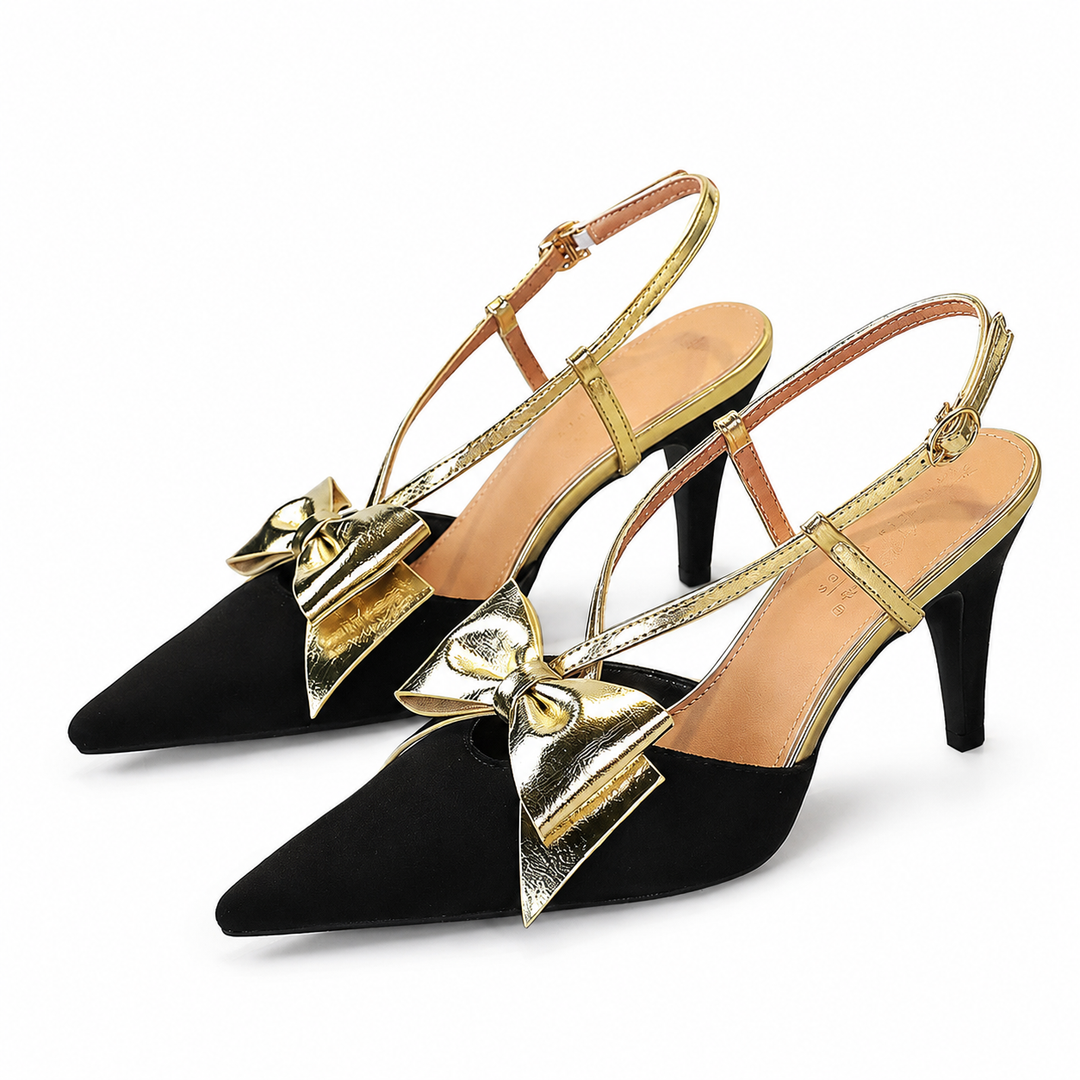 Bow Slingback Kitten Heels - Noir