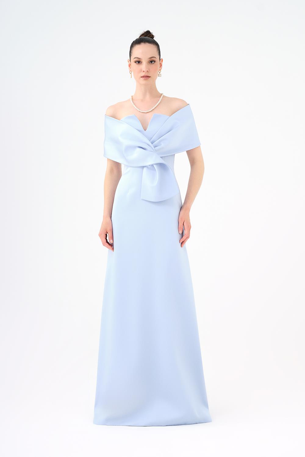 off-shoulder column dress with sculpted fold bodice – AURÉLIA