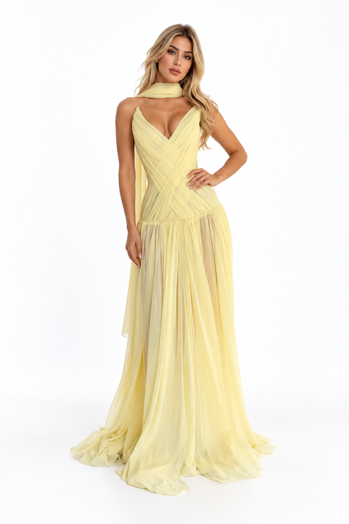 Draped Chiffon Halter Evening - Sorelia