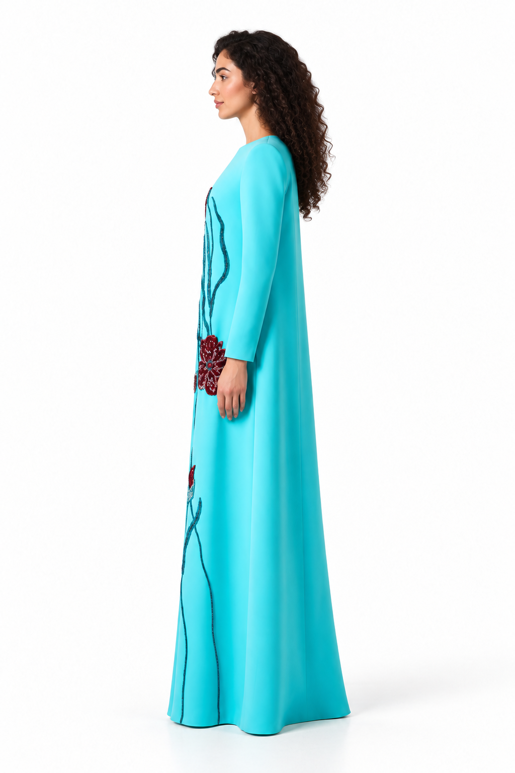 Turquoise Floral Embellished Maxi Dress - Flora