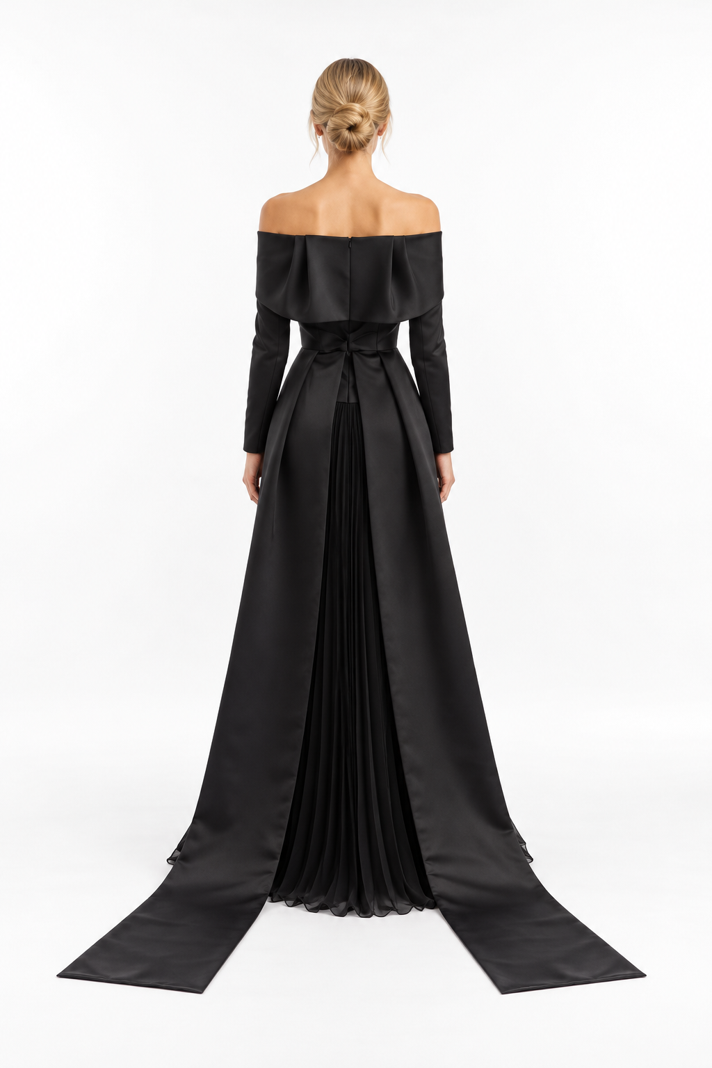 Off-Shoulder Pleated Evening Gown - Noiravelle