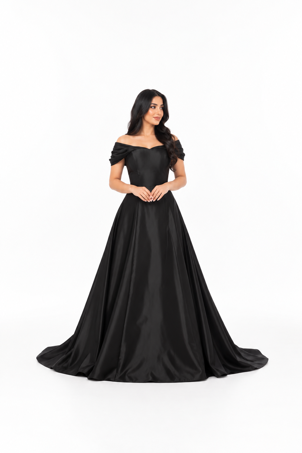 Draped Off-Shoulder Satin Evening - Obsidia